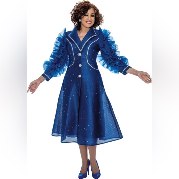 Passion of Essence Dresses & Skirts - Elegant Blue Dress with Ruffled Sleeves Dorinda Clark Cole DC309041